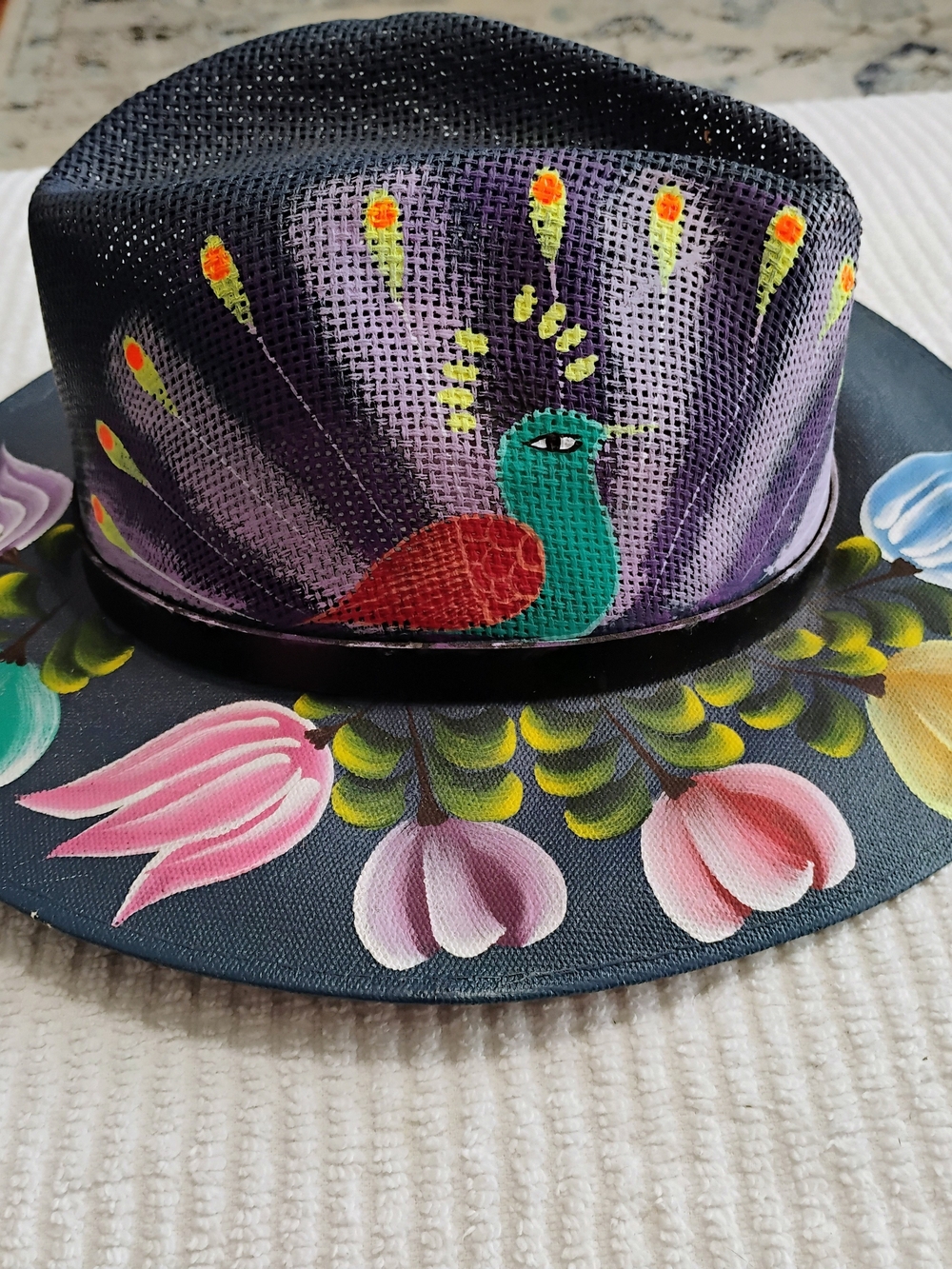 Hand Painted Fedora Hat Floral Art Boho Western Festival Statement Accessory - Picture 5 of 12
